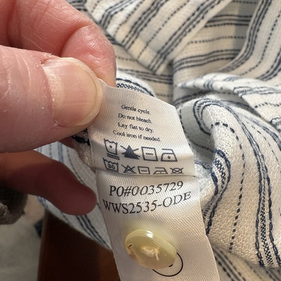 Faherty Linen Santa Cruz Stripe Button Down Sz Women's XS White/blue NWT $158 - Picture 10 of 10